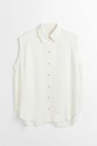 H & M - H & M+ Sleeveless Satin Shirt - White