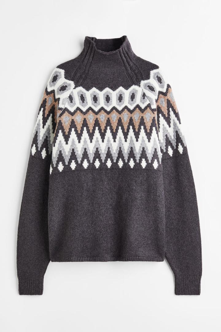 H & M - Turtleneck Jacquard-knit Sweater - Gray