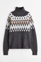H & M - Turtleneck Jacquard-knit Sweater - Gray