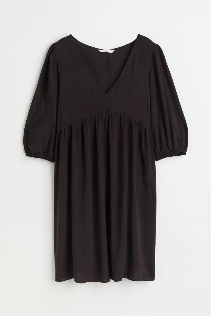 H & M - Mama Balloon-sleeved Dress - Black