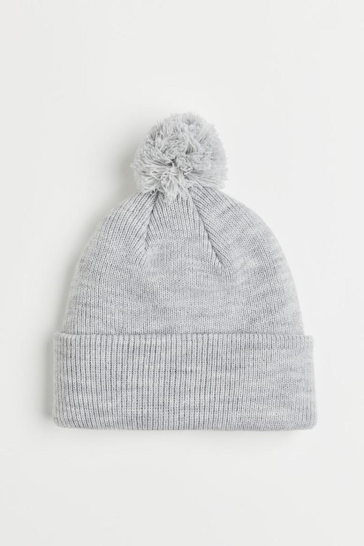 H & M - Rib-knit Pompom Hat - Gray