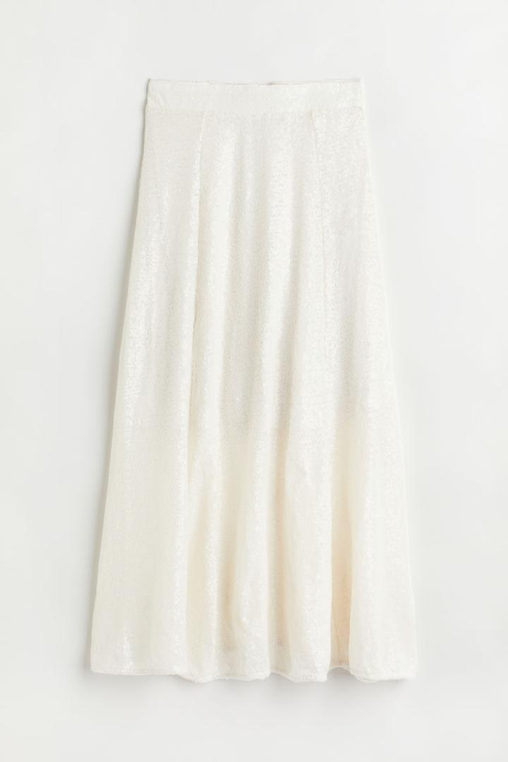 H & M - Calf-length Sequined Skirt - White