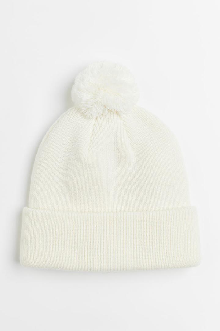 H & M - Rib-knit Pompom Hat - White