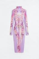 H & M - Patterned Bodycon Dress - Purple