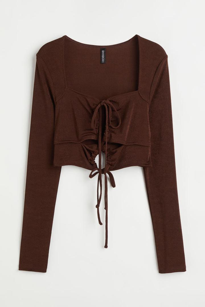 H & M - Cut-out Crop Top - Brown