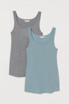 H & M - Mama 2-pack Ribbed Tank Tops - Turquoise