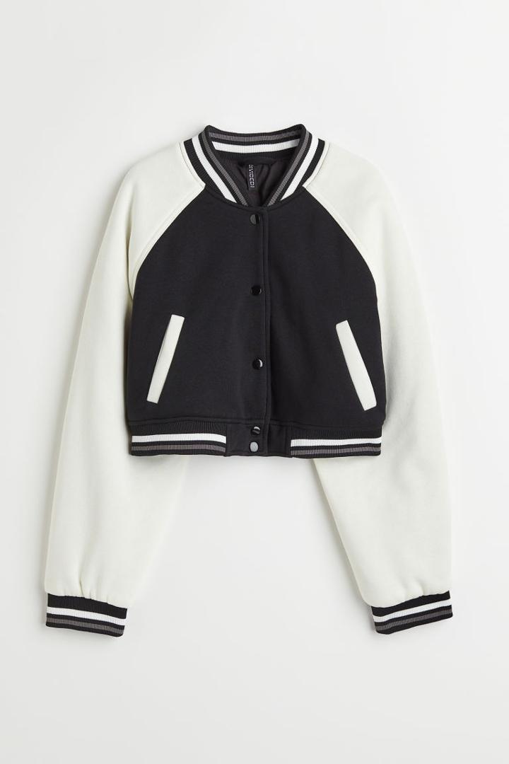 H & M - Crop Baseball Jacket - Black