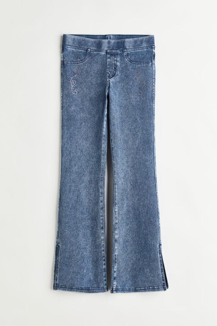 H & M - Rhinestone-detail Flared Jeggings - Blue