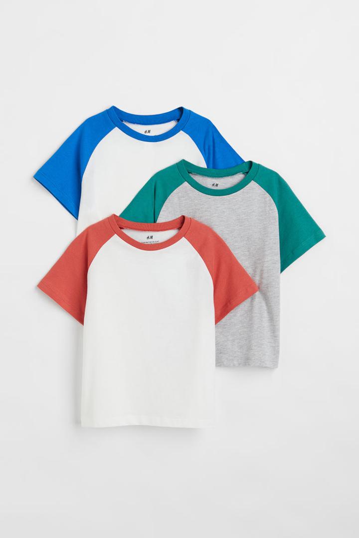 H & M - 3-pack Cotton Color-block T-shirts - Orange
