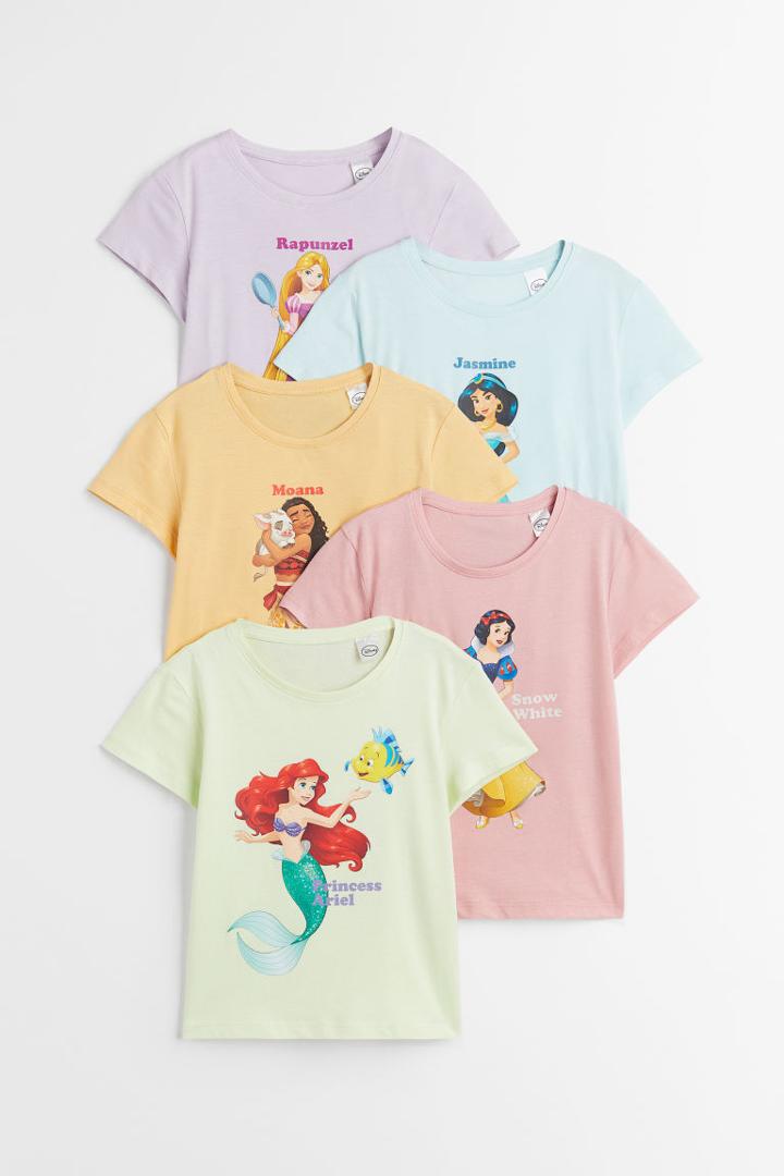 H & M - 5-pack Printed Jersey Tops - Purple