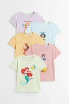 H & M - 5-pack Printed Jersey Tops - Purple