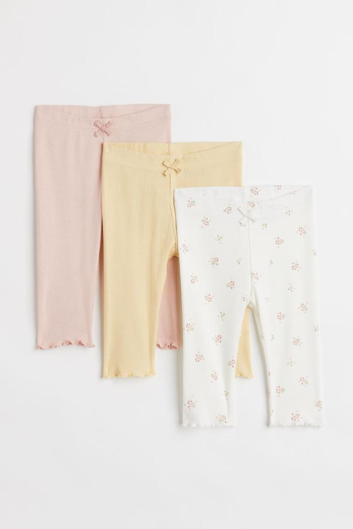 H & M - 3-pack Cotton Leggings - Yellow