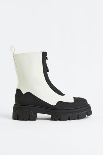 H & M - Chunky Zip-front Boots - White