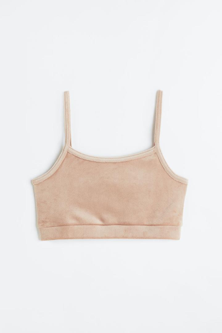 H & M - Velour Crop Top - Brown