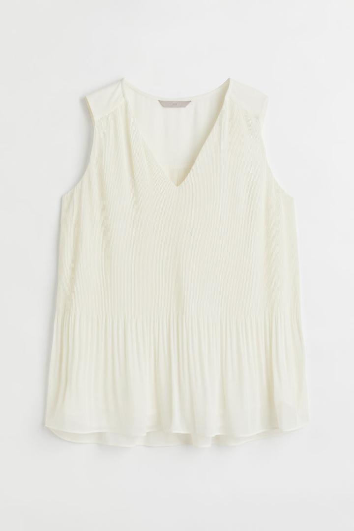 H & M - Pleated Chiffon Top - White