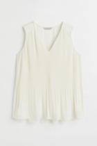 H & M - Pleated Chiffon Top - White