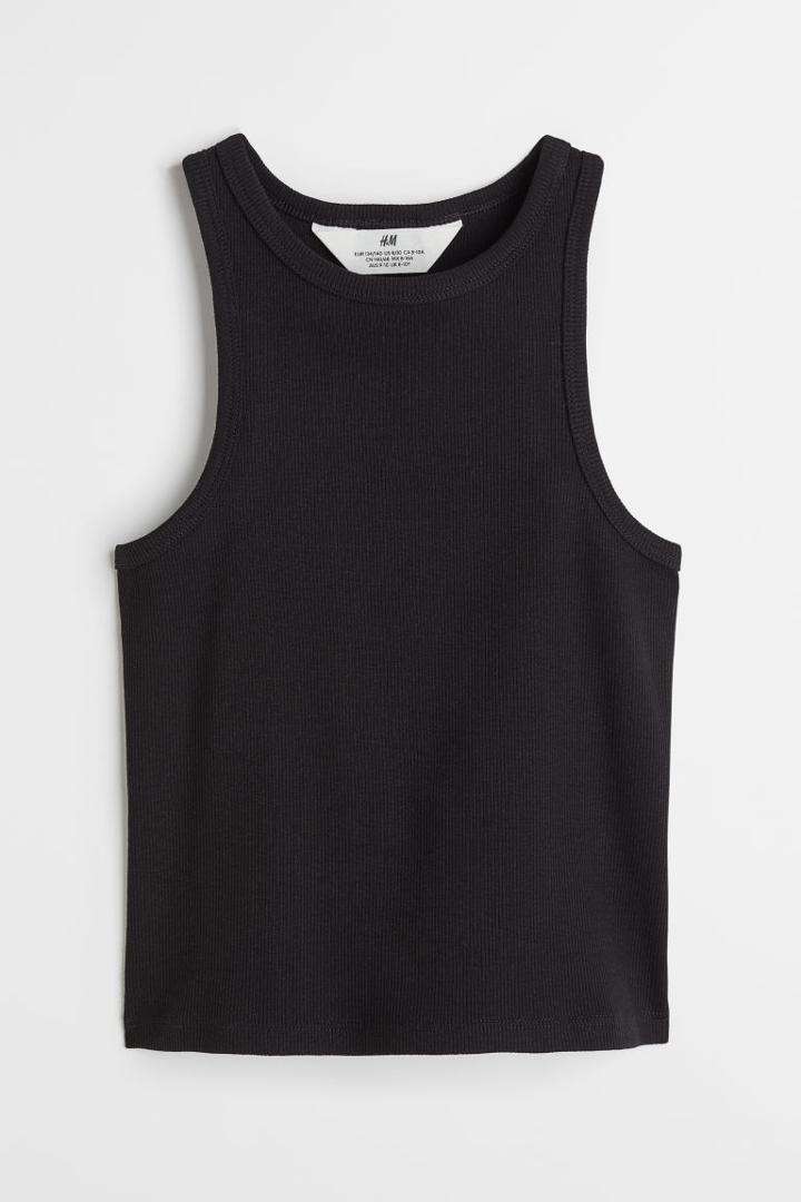 H & M - Ribbed Cotton Tank Top - Black