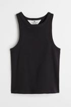 H & M - Ribbed Cotton Tank Top - Black