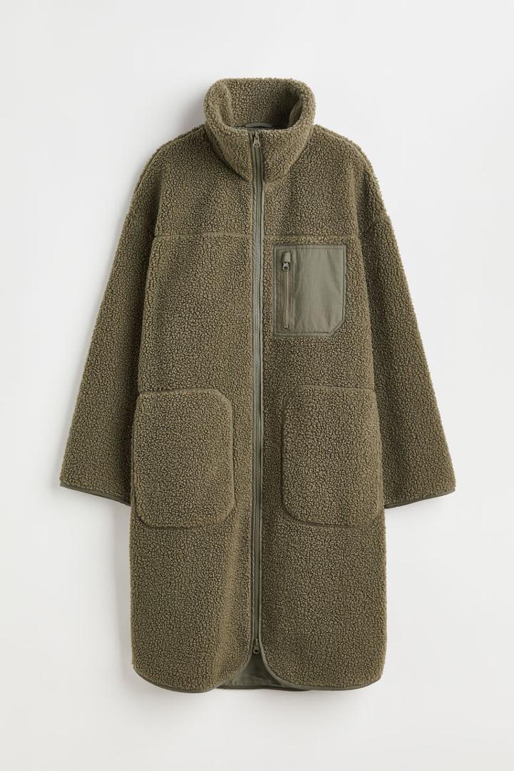 H & M - Faux Shearling Jacket - Green