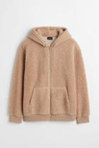 H & M - Relaxed Fit Faux Shearling Hooded Jacket - Beige