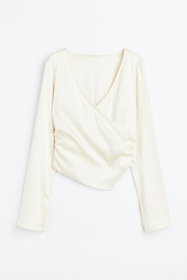 H & M - Satin Wrap Blouse - Beige
