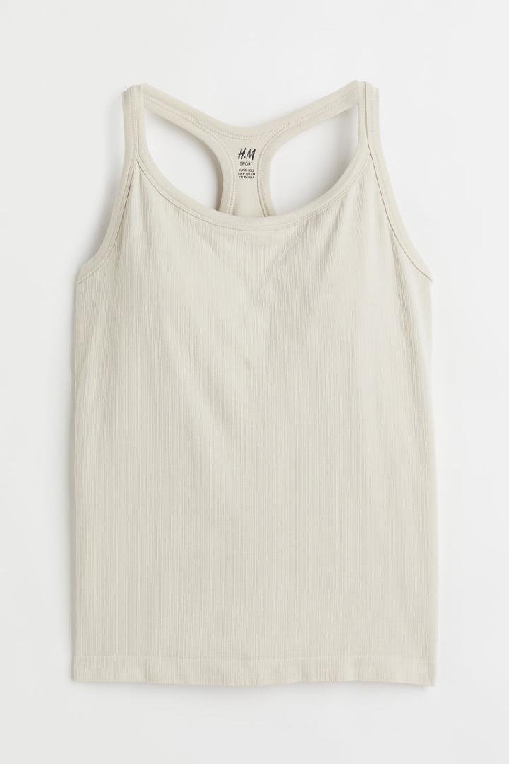 H & M - Seamless Top With Sports Bra - Beige