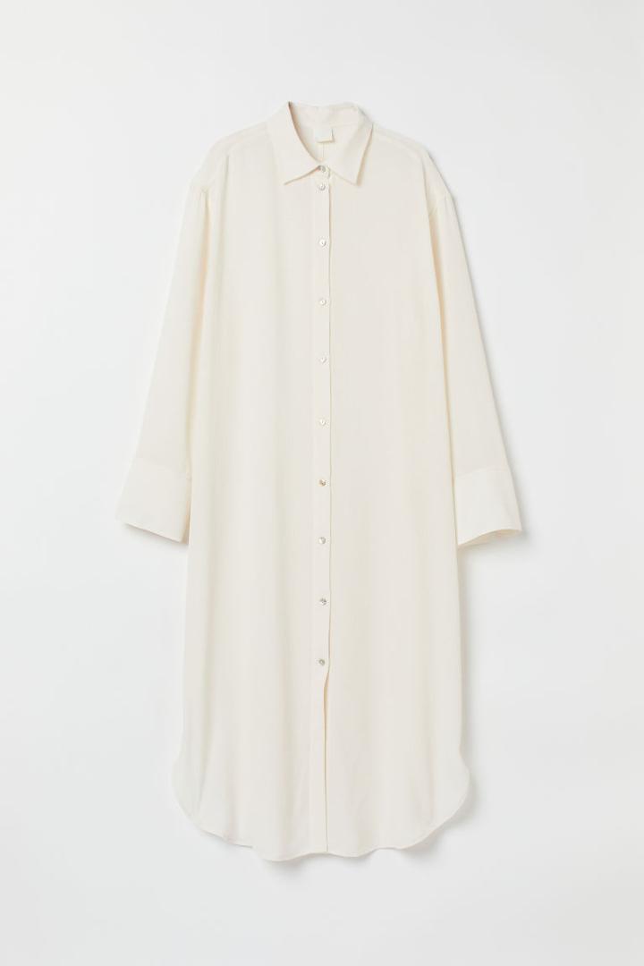 H & M - Jacquard-weave Shirt Dress - White