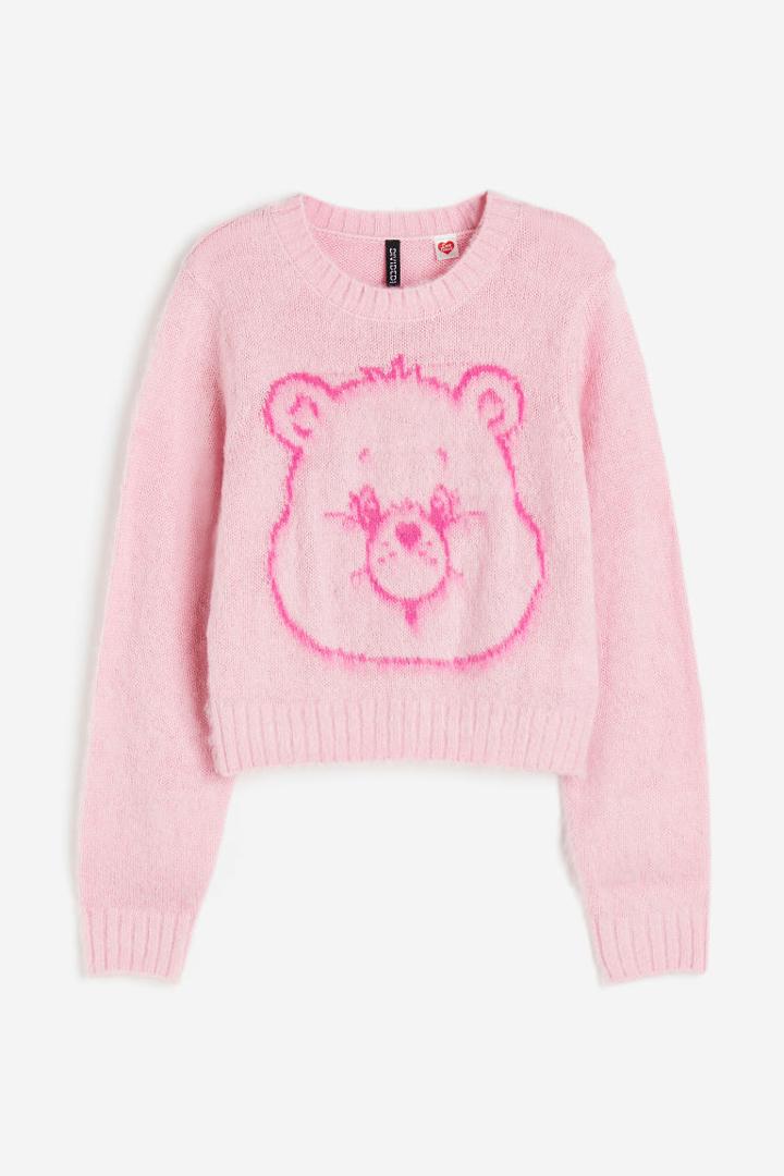 H & M - Motif-front Sweater - Pink