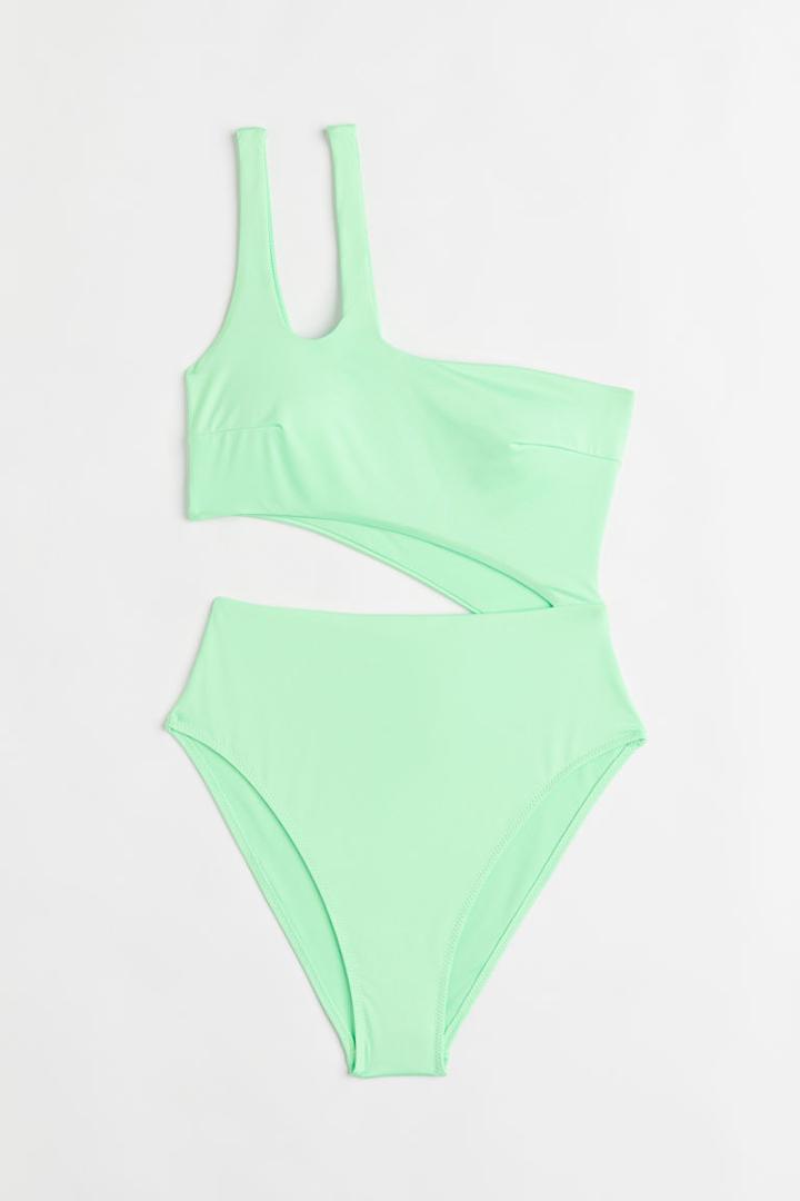 H & M - High-leg One-shoulder Swimsuit - Green