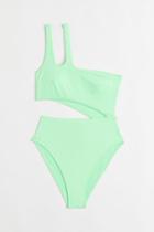 H & M - High-leg One-shoulder Swimsuit - Green