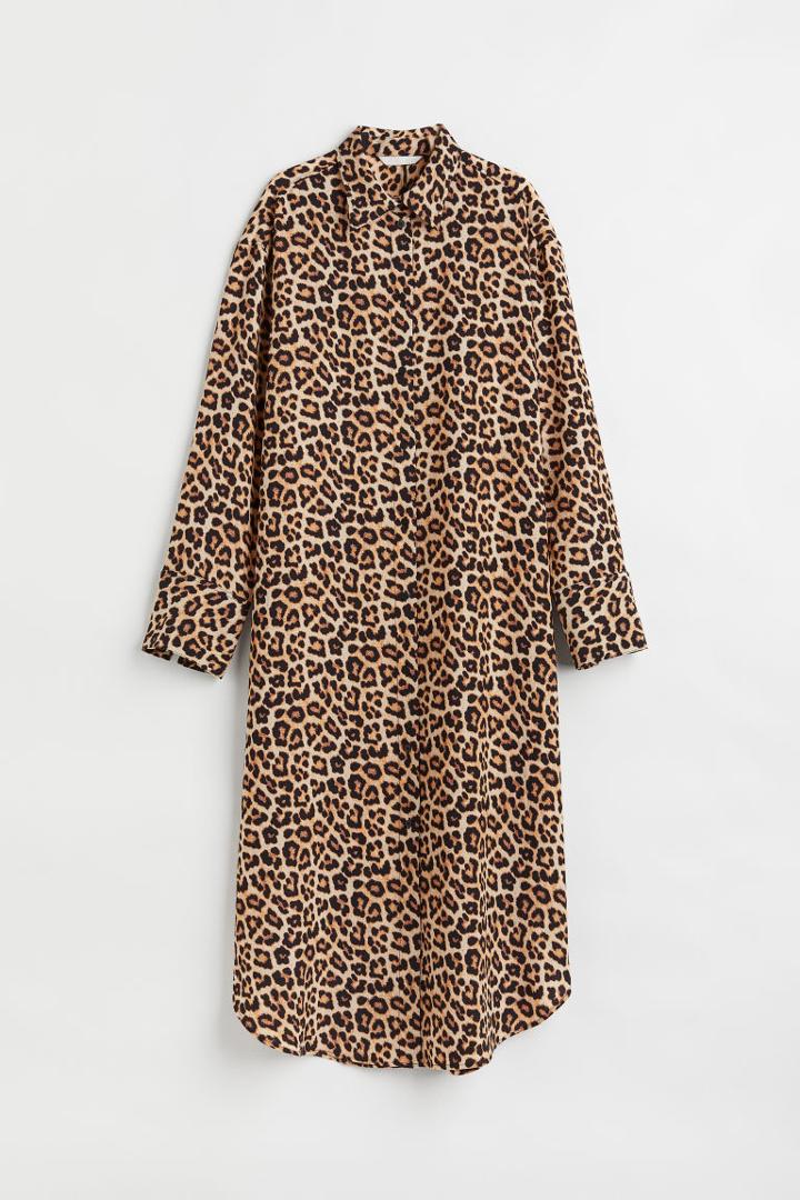 H & M - Jacquard-weave Shirt Dress - Black