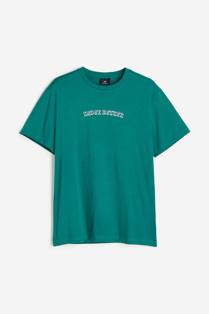 H & M - Regular Fit Printed T-shirt - Turquoise