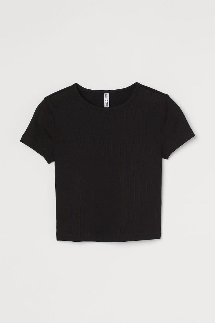 H & M - Ribbed Crop Top - Black