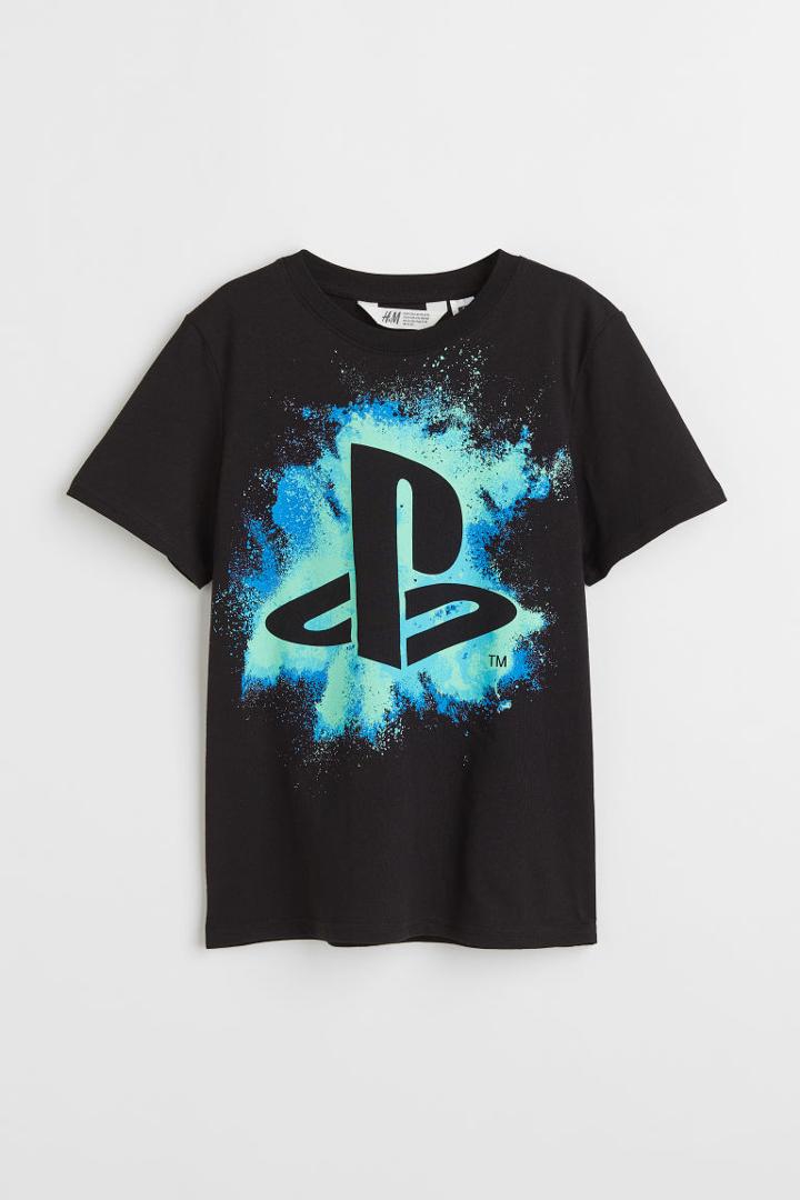 H & M - Printed T-shirt - Black