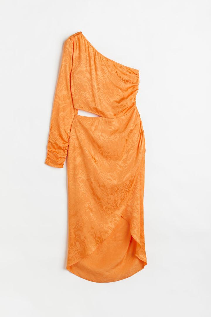 H & M - One-shoulder Cut-out Dress - Orange