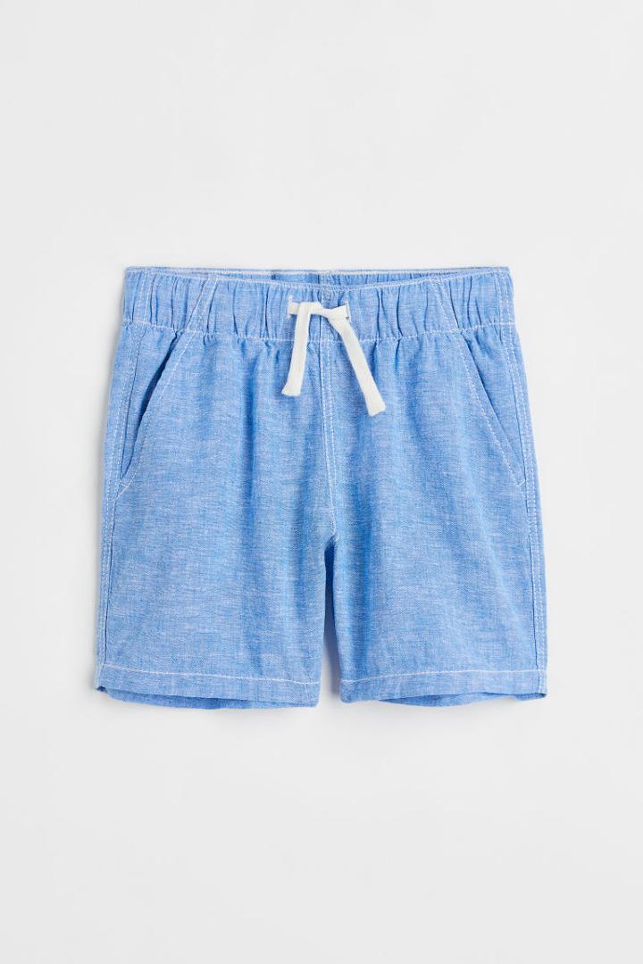 H & M - Linen-blend Pull-on Shorts - Blue