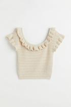 H & M - Flounce-trimmed Crop Top - Beige