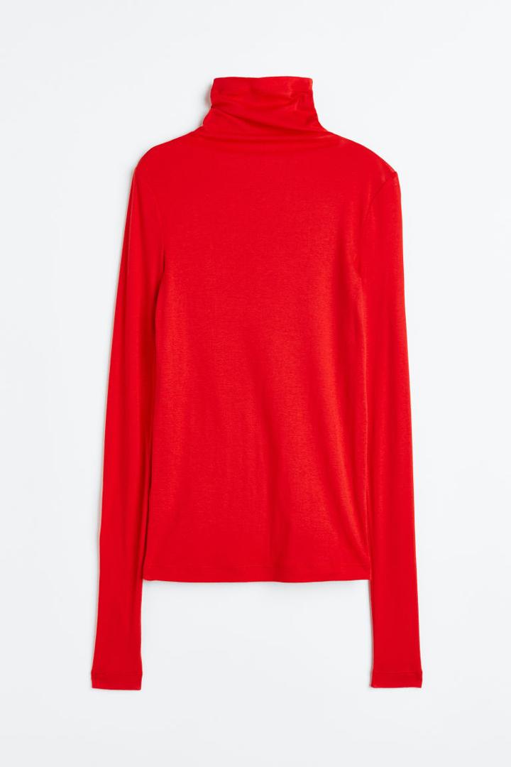 H & M - Pima Cotton Turtleneck Top - Red