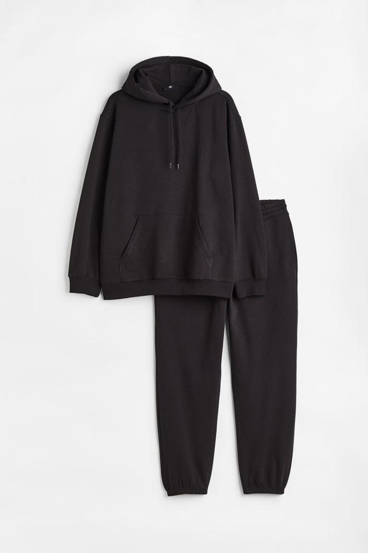 H & M - 2-piece Relaxed Fit Sweatshirt Set - Black