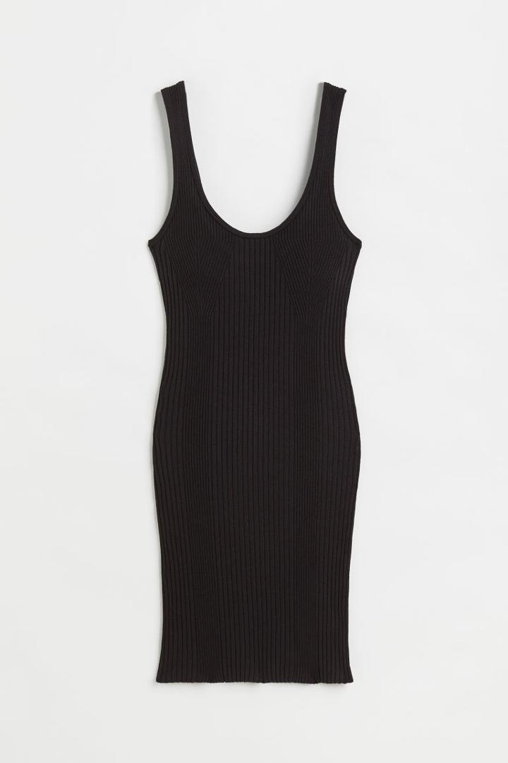 H & M - Rib-knit Bodycon Dress - Black