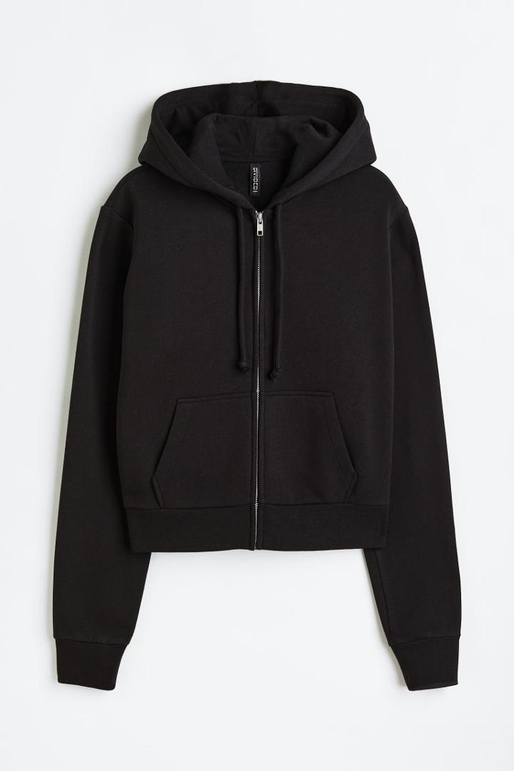 H & M - Short Zip-through Hoodie - Black