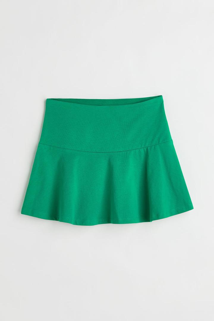 H & M - Flared Cotton Jersey Skirt - Green