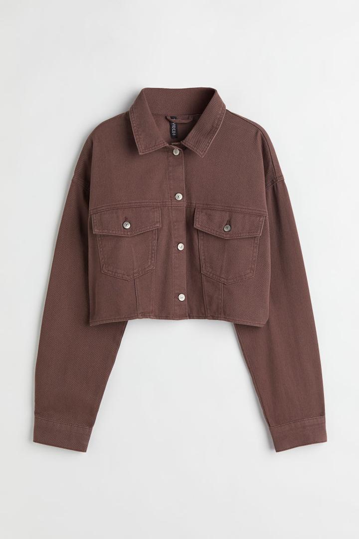 H & M - Twill Crop Jacket - Brown