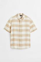 H & M - Regular Fit Lyocell Short-sleeved Shirt - Beige