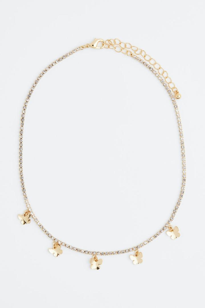 H & M - Rhinestone Necklace - Gold