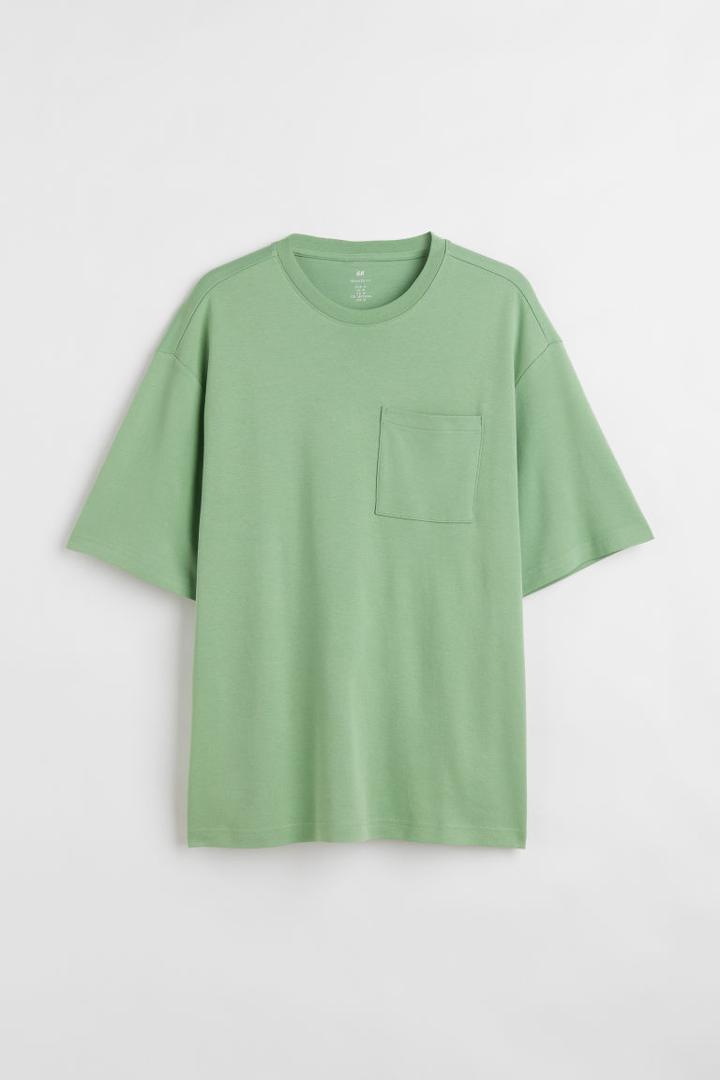 H & M - Relaxed Fit Pocket-detail T-shirt - Green