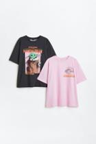 H & M - 2-pack Oversized Printed T-shirts - Gray