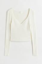 H & M - Short Rib-knit Sweater - White