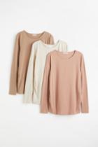 H & M - Mama 3-pack Long-sleeved Jersey Tops - Beige