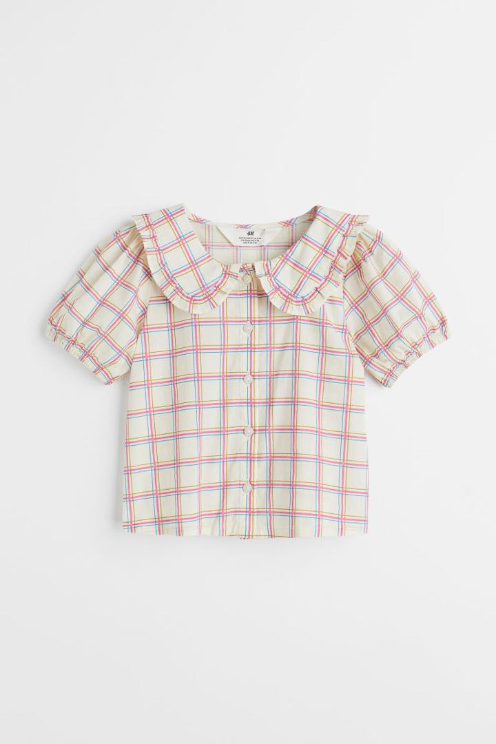 H & M - Collared Blouse - Beige